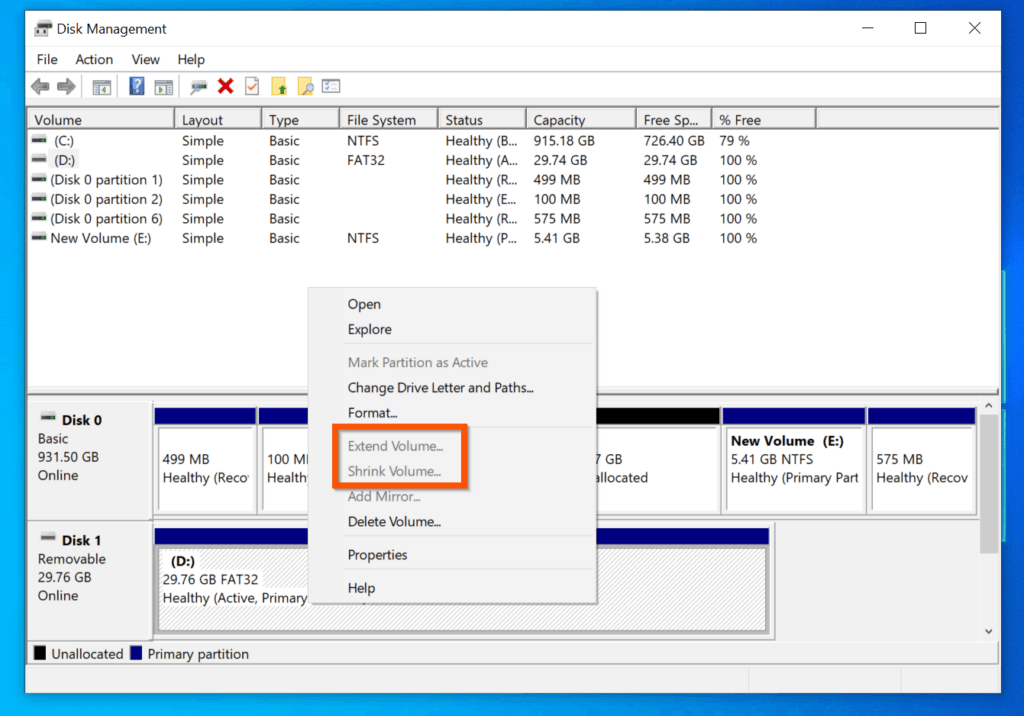 Pourquoi le volume de réduction de la gestion des disques de Windows 10 est-il grisé ?