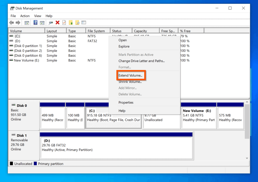 Comment redimensionner la partition sur Windows 10 avec la gestion des disques