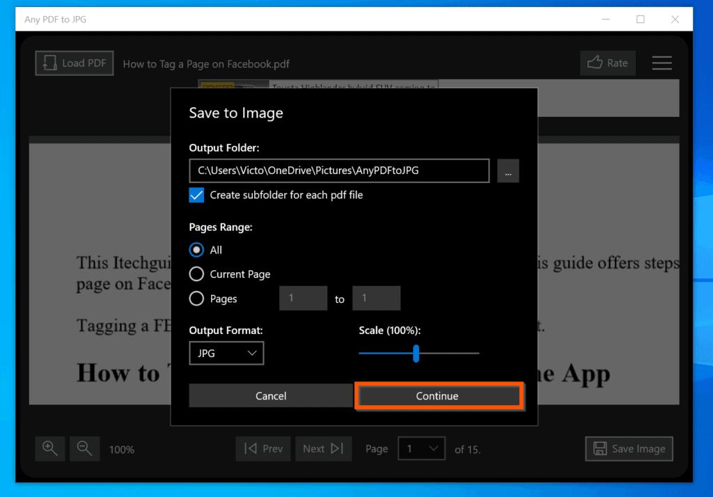 pour convertir PDF en JPG sur Windows 10 avec l