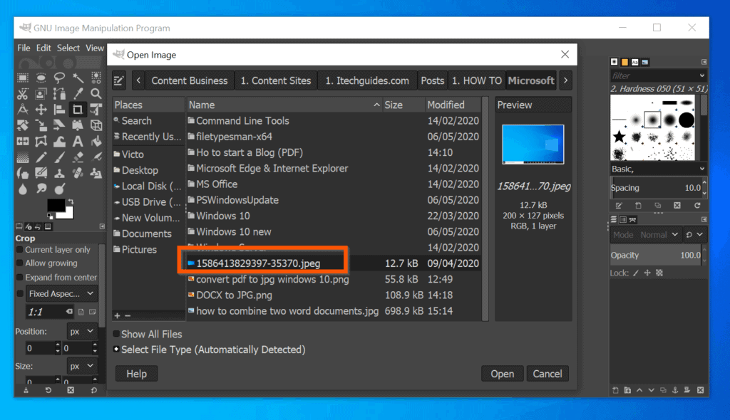 Comment convertir JPEG en JPG sous Windows 10 avec GIMP 