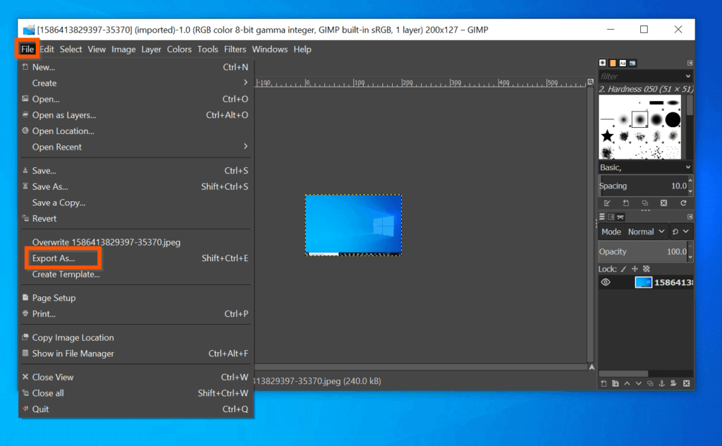 Comment convertir JPEG en JPG sous Windows 10 avec GIMP 