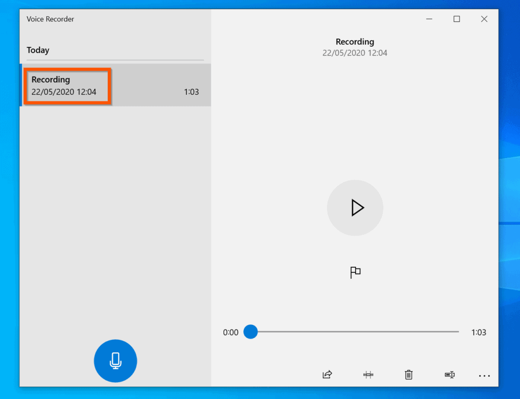 Comment enregistrer de l'audio sur Windows 10 - étape 2 - Enregistrer de l'audio avec l'application Voice Recorder
