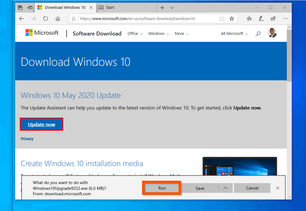 Comment installer manuellement la mise à jour de Windows 10 2004 - étape 2 : téléchargez l'assistant de mise à jour de Windows 10 