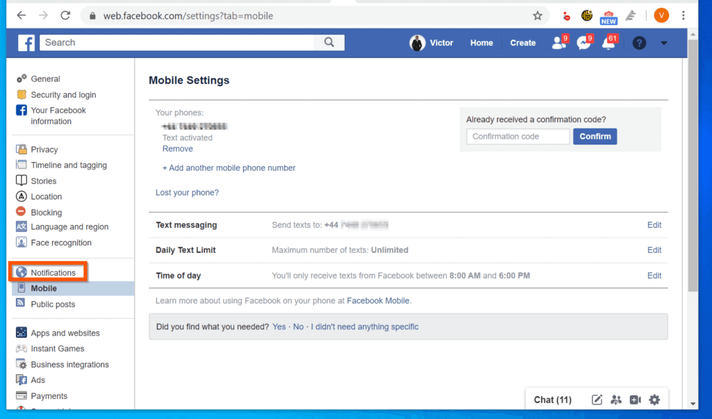 Comment configurer les SMS sur Facebook - étape 2 - Configurer les SMS sur Facebook (notifications SMS)