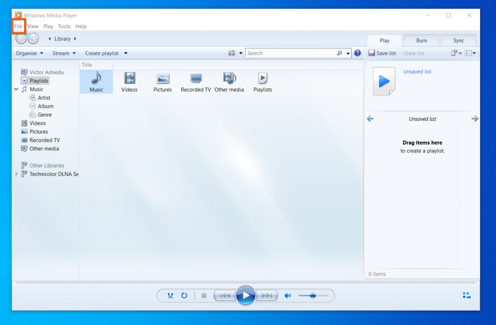 Get Help With Windows Media Player In Windows 10: Windows 10 Windows Media Player File Menu