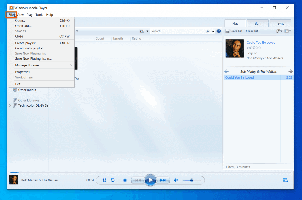 Get Help With Windows Media Player In Windows 10: Windows 10 Windows Media Player File Menu