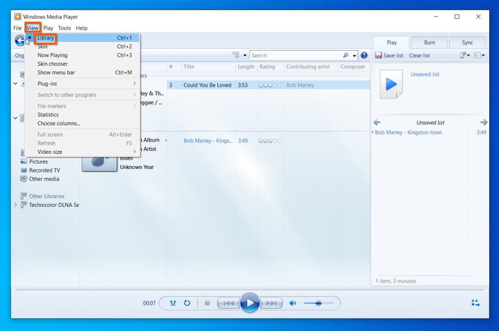 Windows Media Player Library View