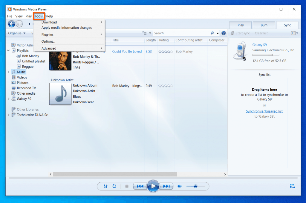 Get Help With Windows Media Player In Windows 10 - Windows 10 Windows Media Player "Tools" Menu