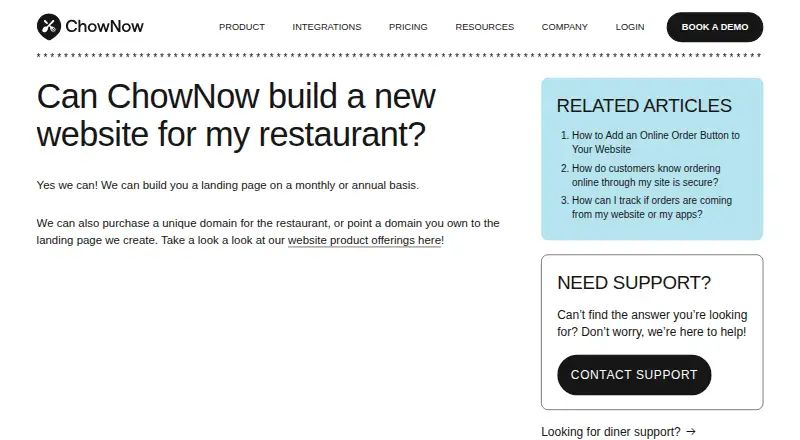 ChowNow Website Builder screenshot