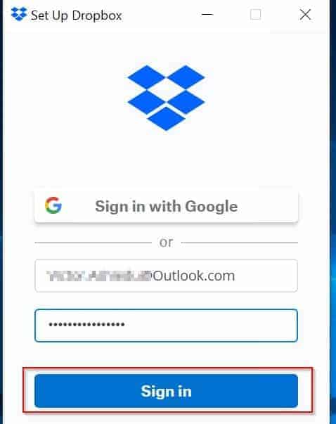 dropbox sign in as user