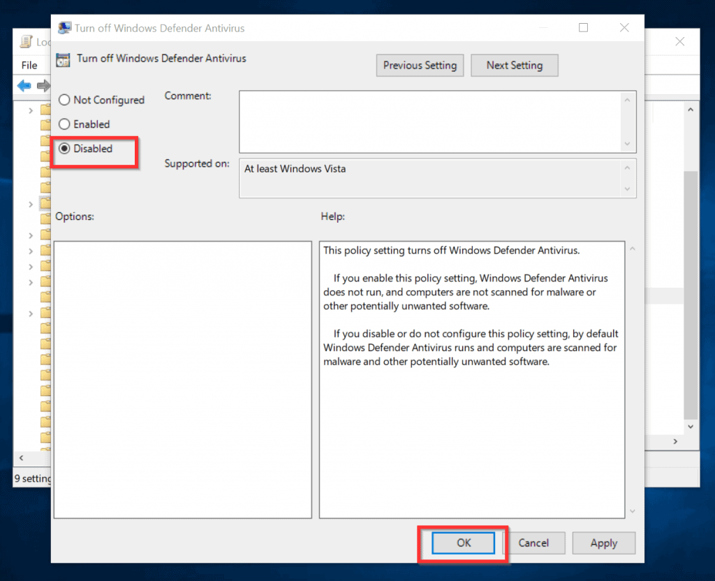 windows defender program is blocked by group policy