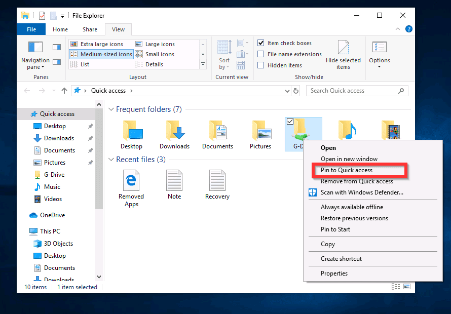 how to pin a document to quick access