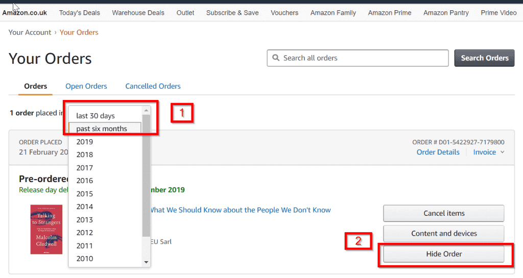 how can i hide my amazon order history