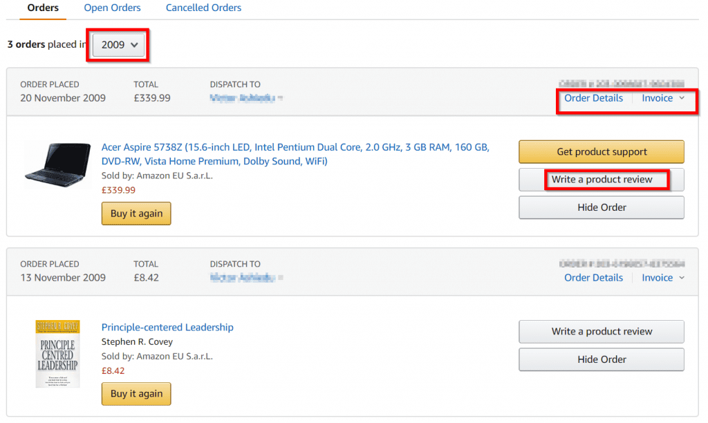 missing from my amazon order history