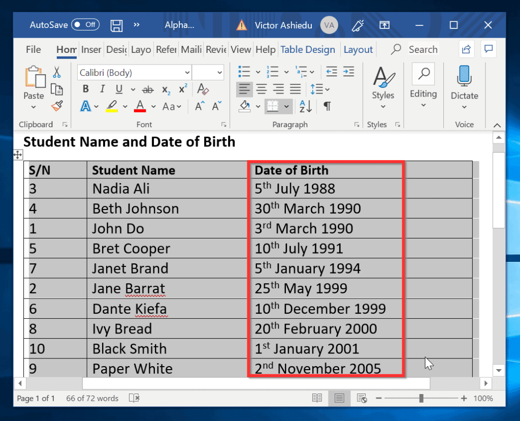 alphabetize in word for mac 2011