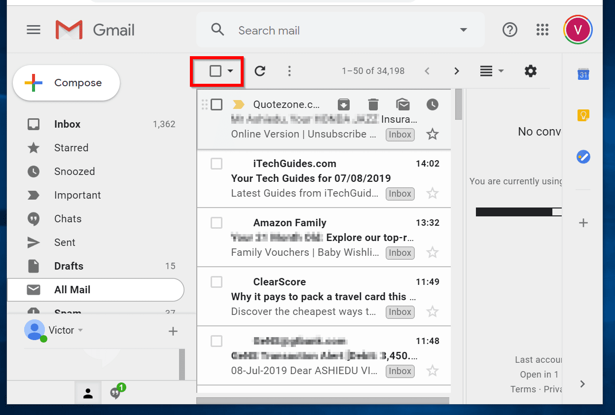 all my gmail emails are not in inbox but is in all mail