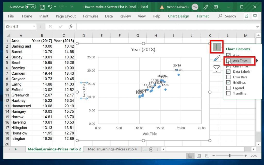 non linear scatter plot excel