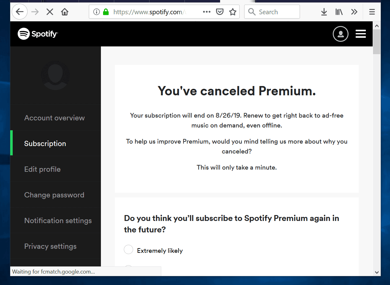 cancel spotify premium in app