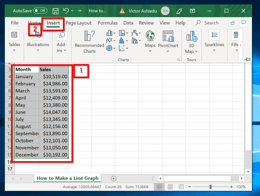 how to insert a header in excel using a chart