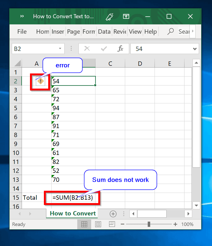 convert text to number excel