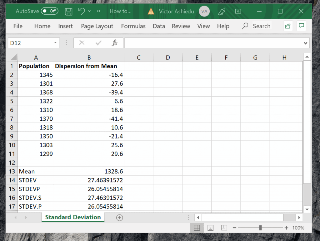 plot mean standard deviation excel