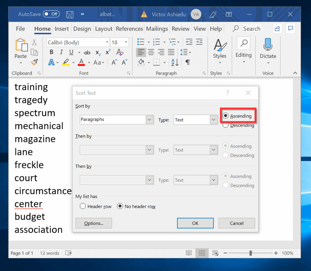 how to alphabetize in word on a mac
