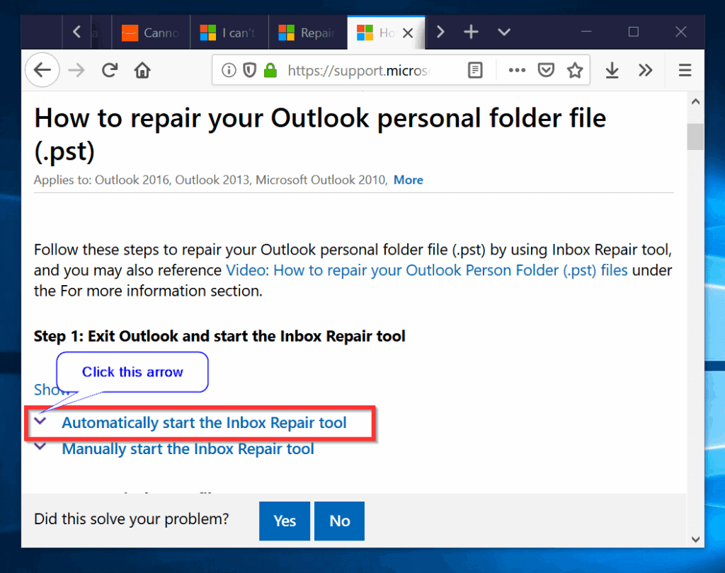 cannot open microsoft outlook 2016