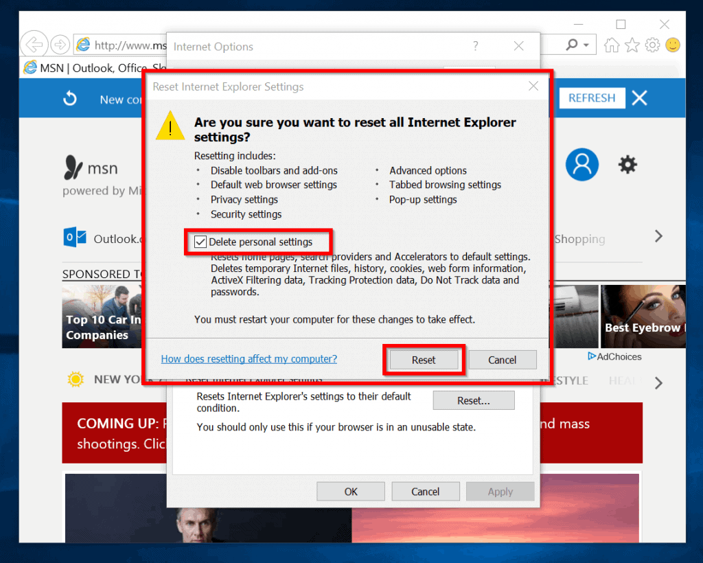 internet explorer help button
