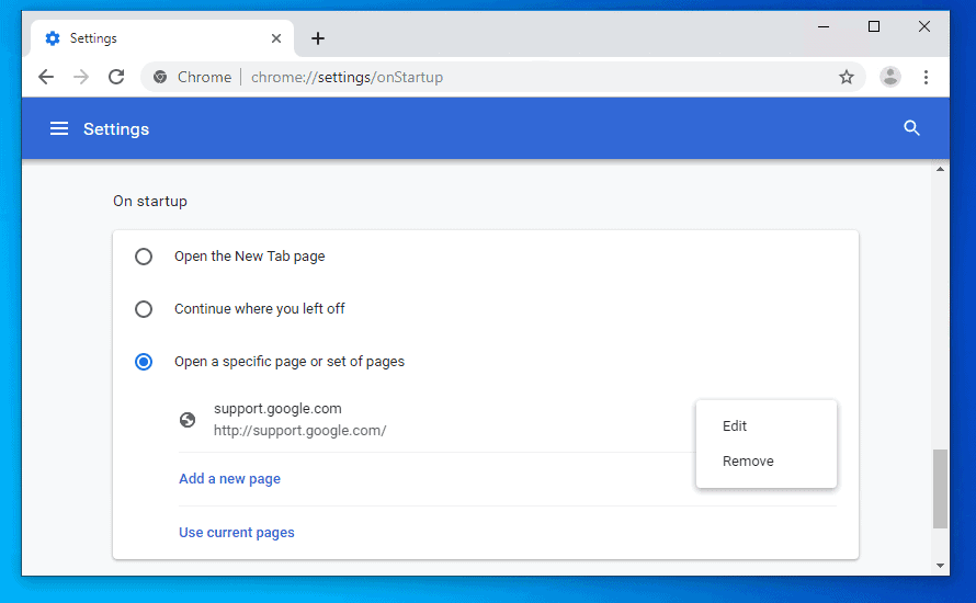 google chrome homepage settings