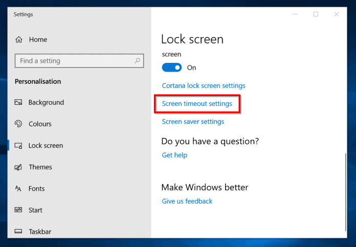 lock screen settings windows 10