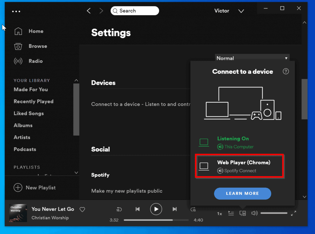 spotify web player settings