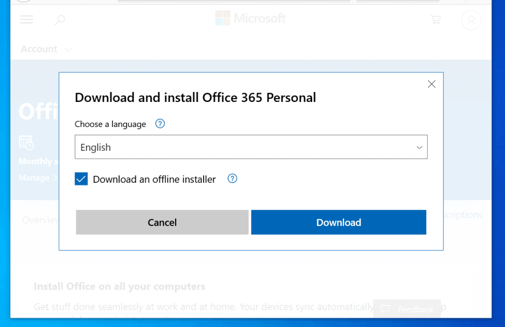 microsoft office 365 personal offline installer download