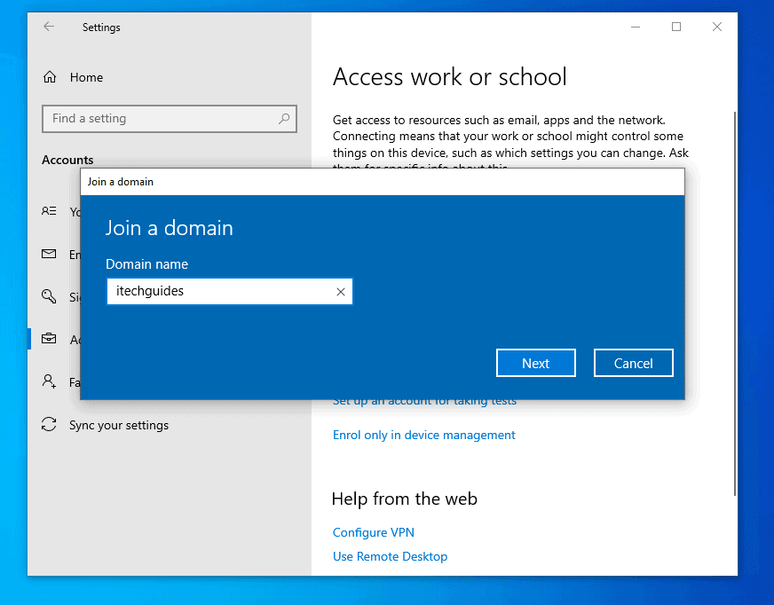 how to join a domain windows 10
