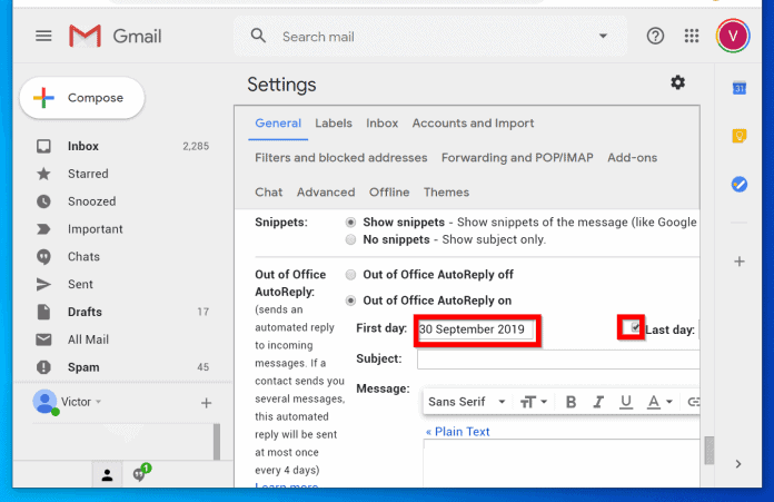 outlook out of office auto reply