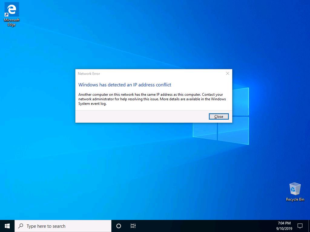 windows - system error ip Attention to conflict