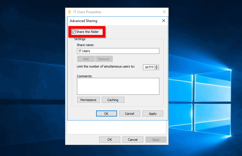 windows 10 pro share download folder with all users