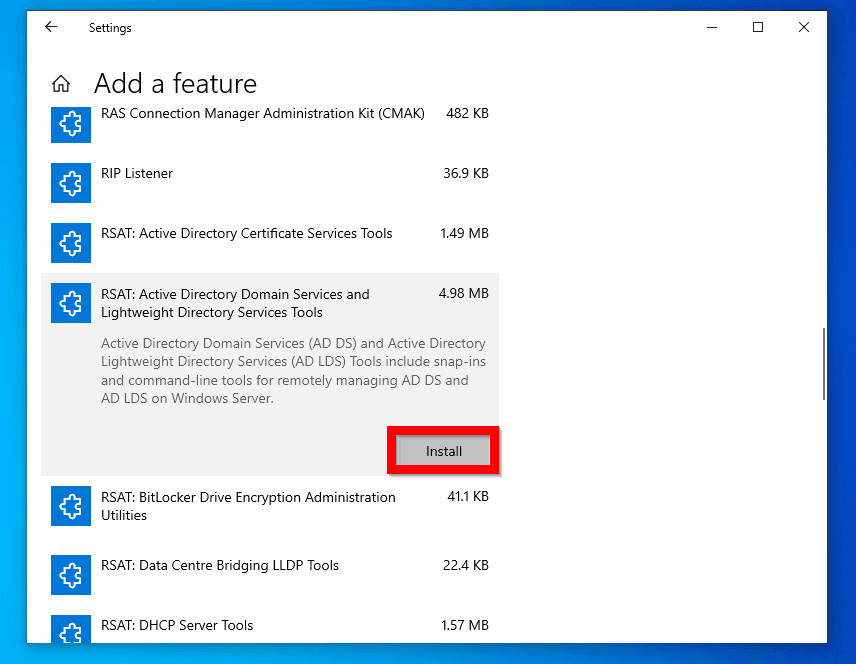 uninstall rsat windows 10