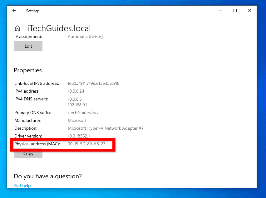 how to find mac address in window 7