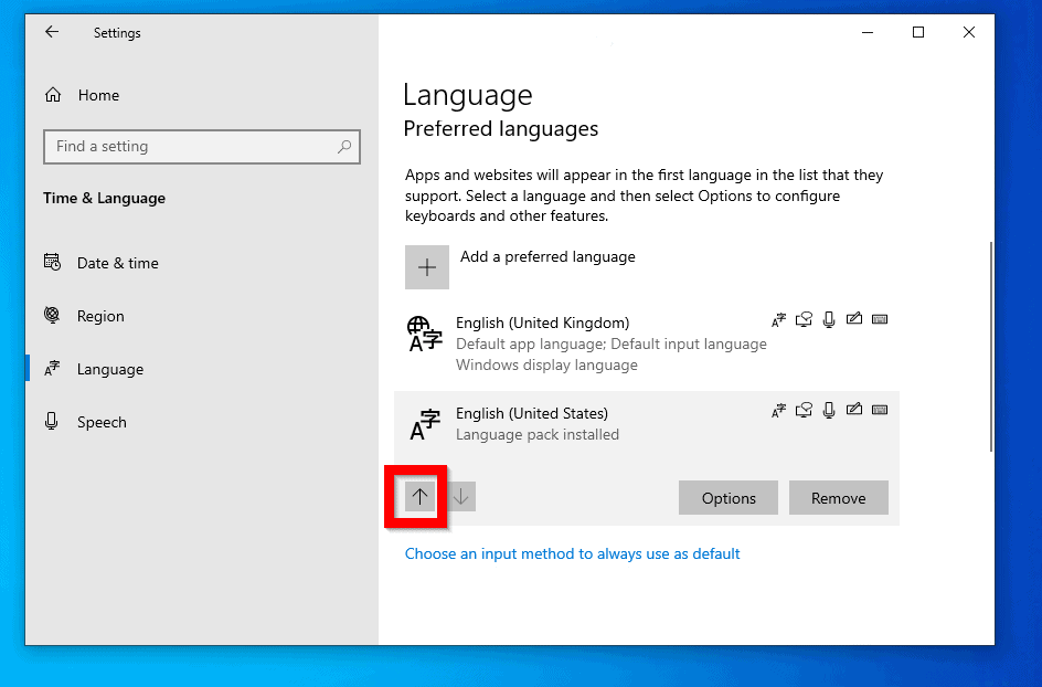 language pack windows 10