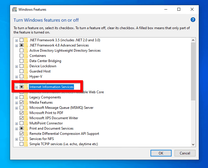 how to install iis on windows 10 step by step