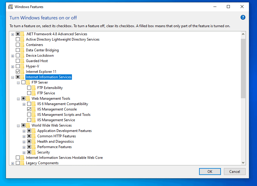 Настройка iis windows 10