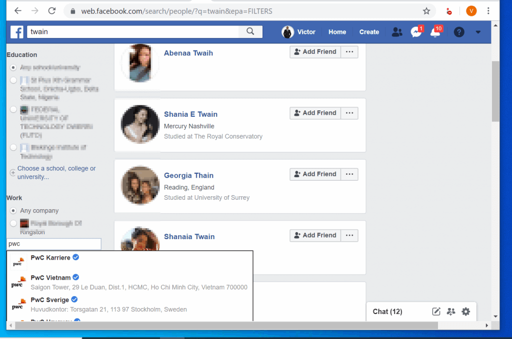 Facebook search by name
