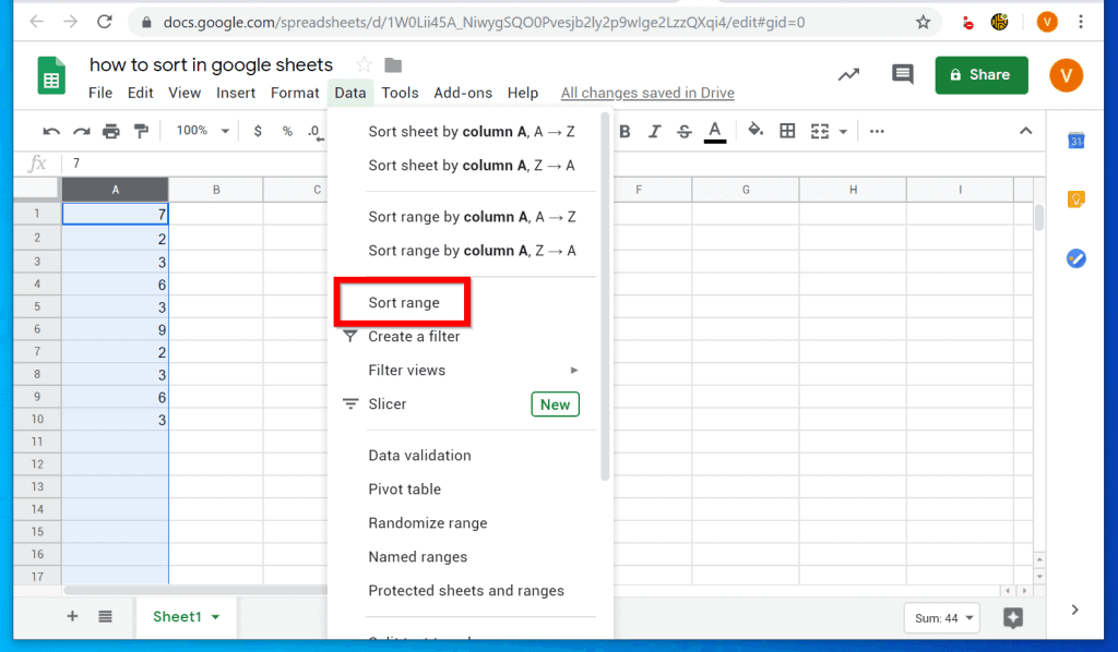 how to sort in google sheets app