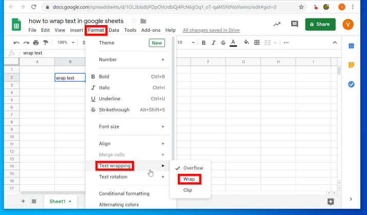 google sheets fit text to cell