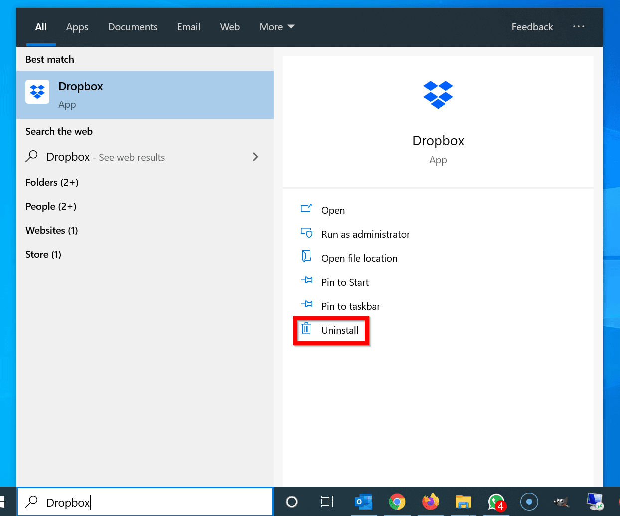 remove dropbox from pc