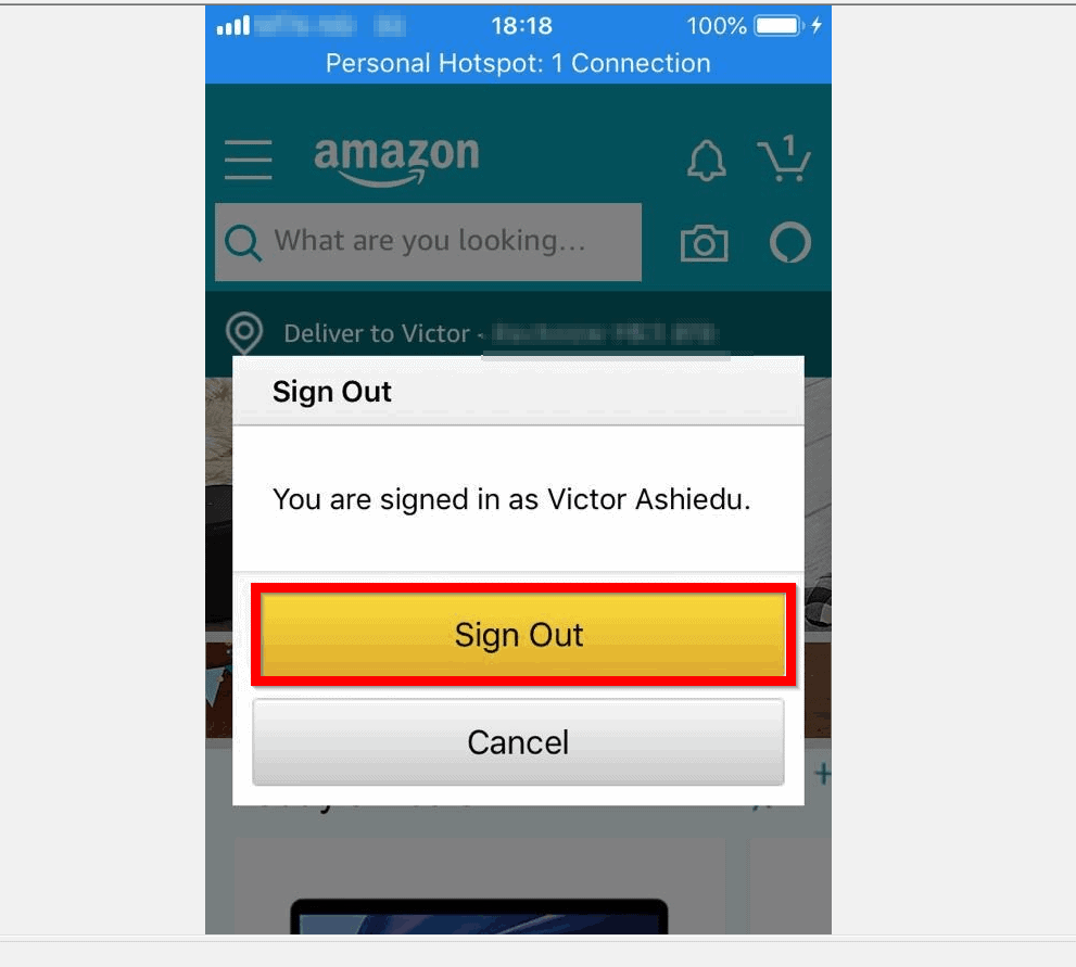 Amazon App Logout Option