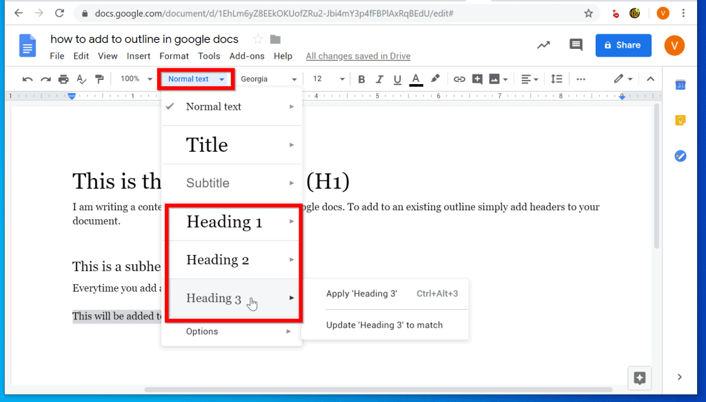 google docs outline