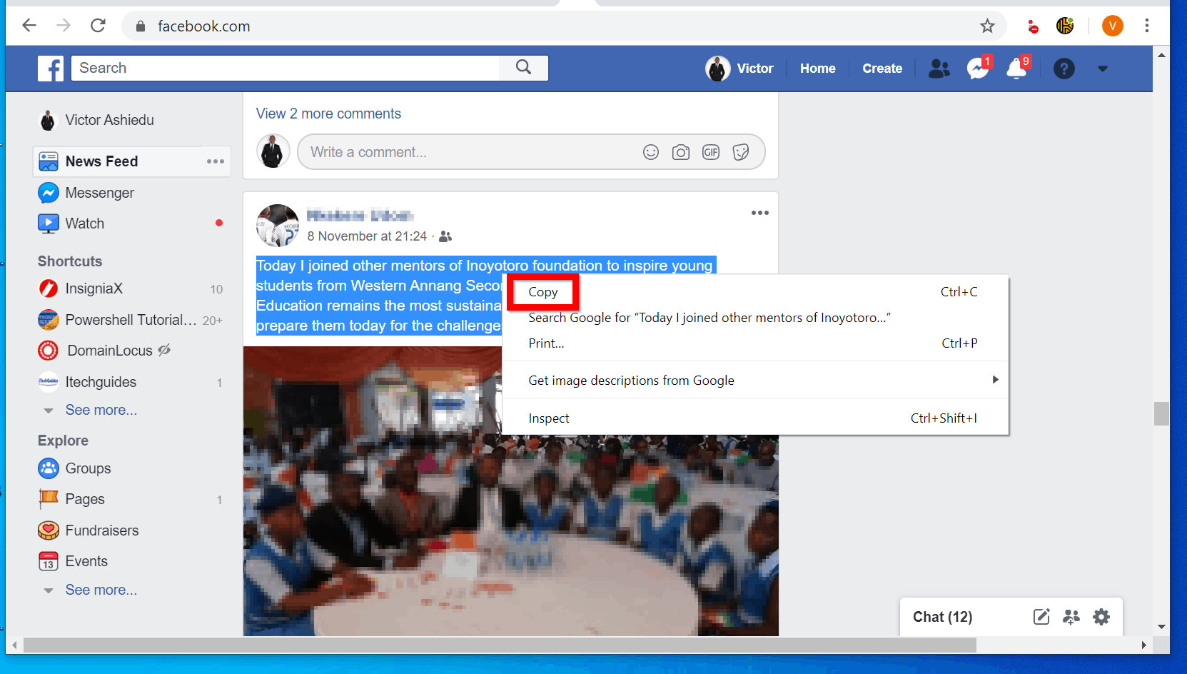 how do i print facebook messages