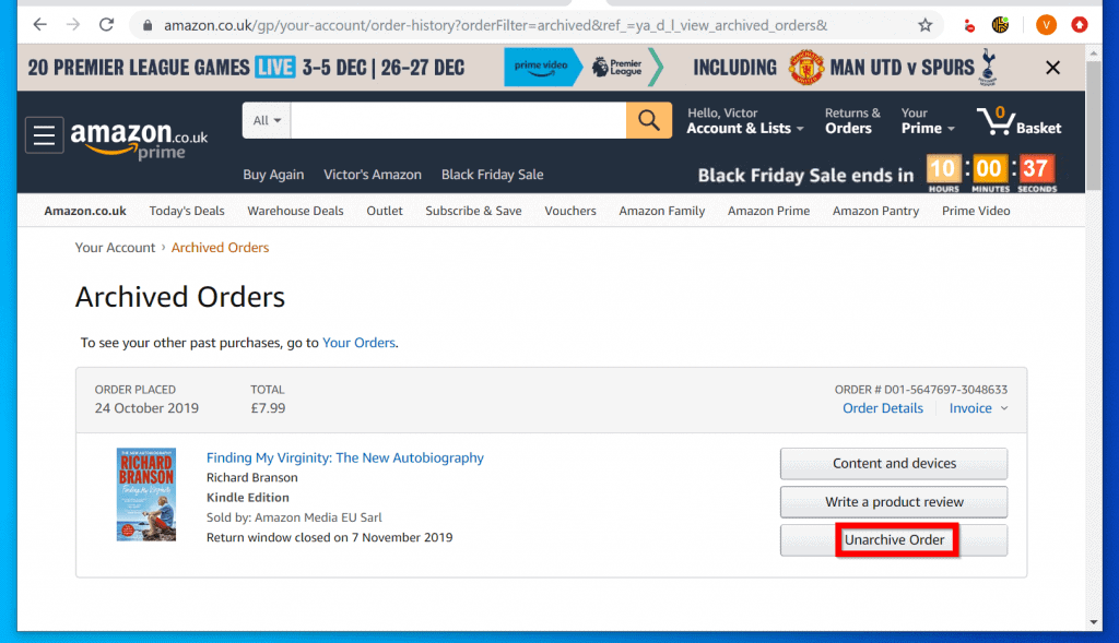 hide amazon order