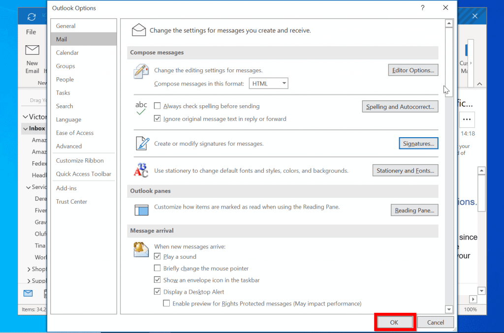 how to change email signature in outlook 2016
